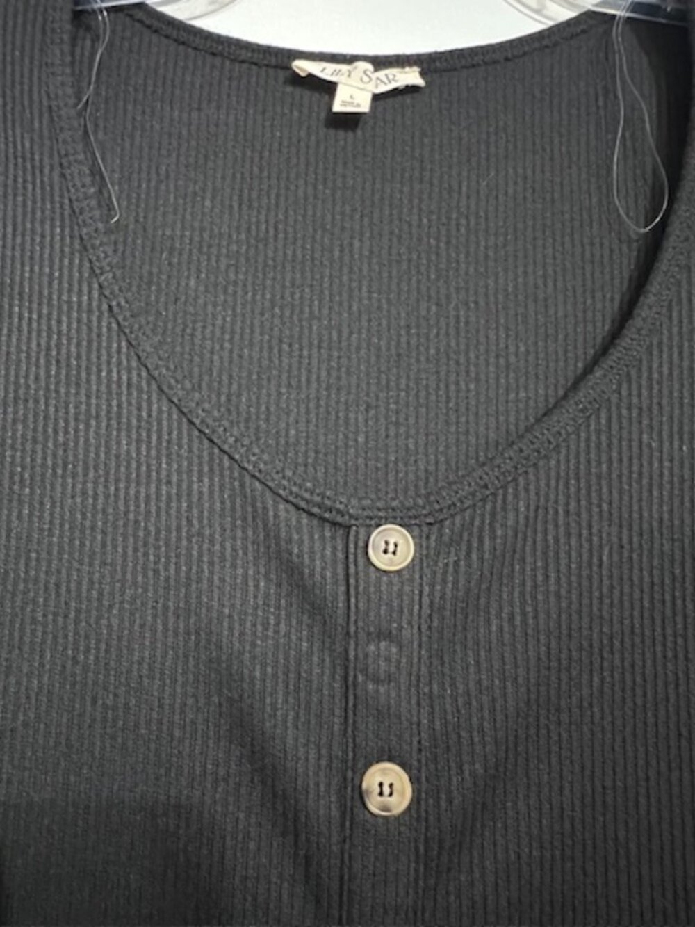 LILY STAR FAUX BUTTON-DOWN PULL-ON LONG SHIRT DRESS BLACK SIZE LARGE LONG SLEEVE - Picture 7 of 12